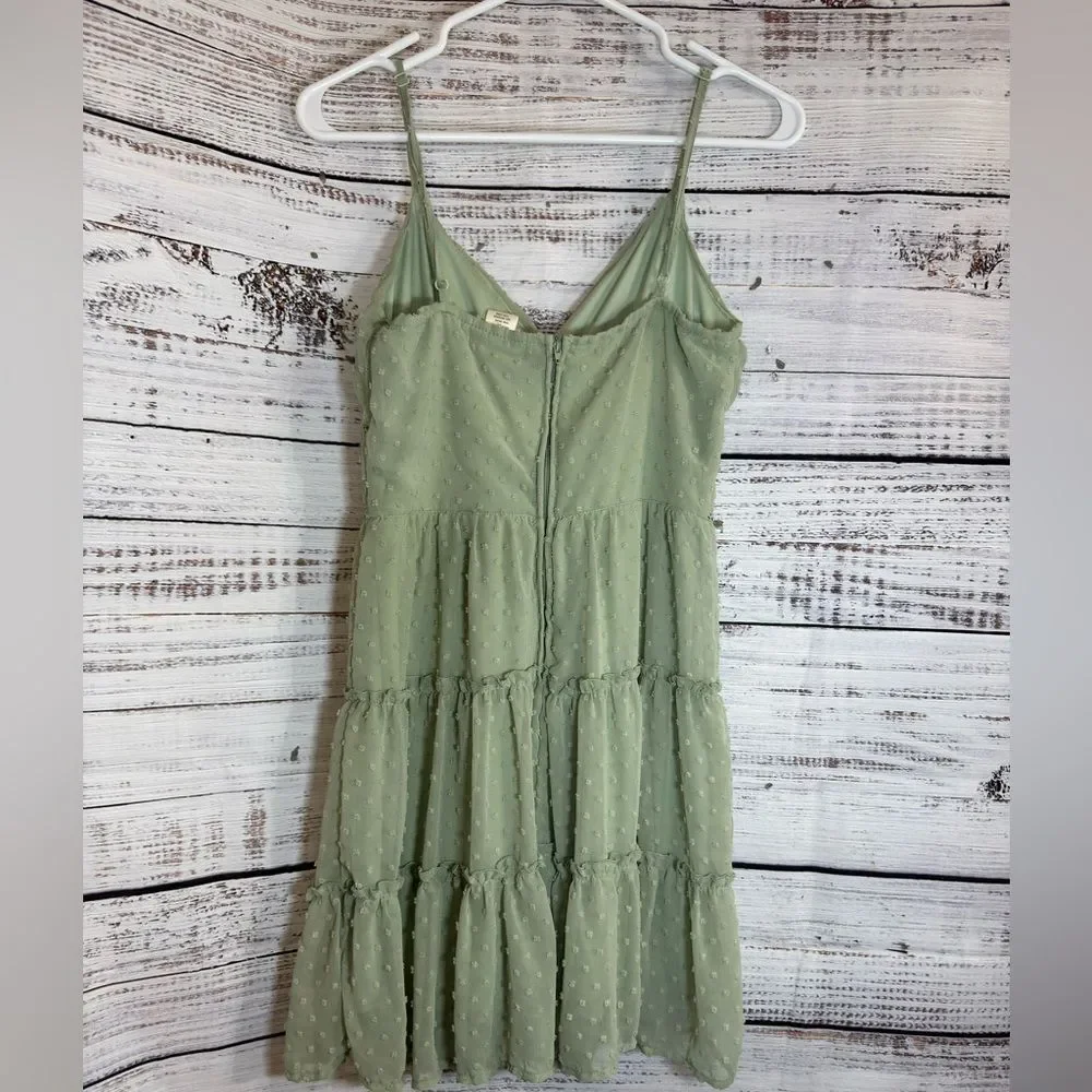 Altar’d state Dress Womens Size Medium chiffon lace tiered Sage‎ Green Mini